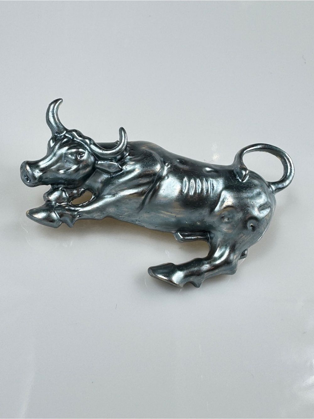 Lux Metallic Silver Raging Bull Brooch & Pendant